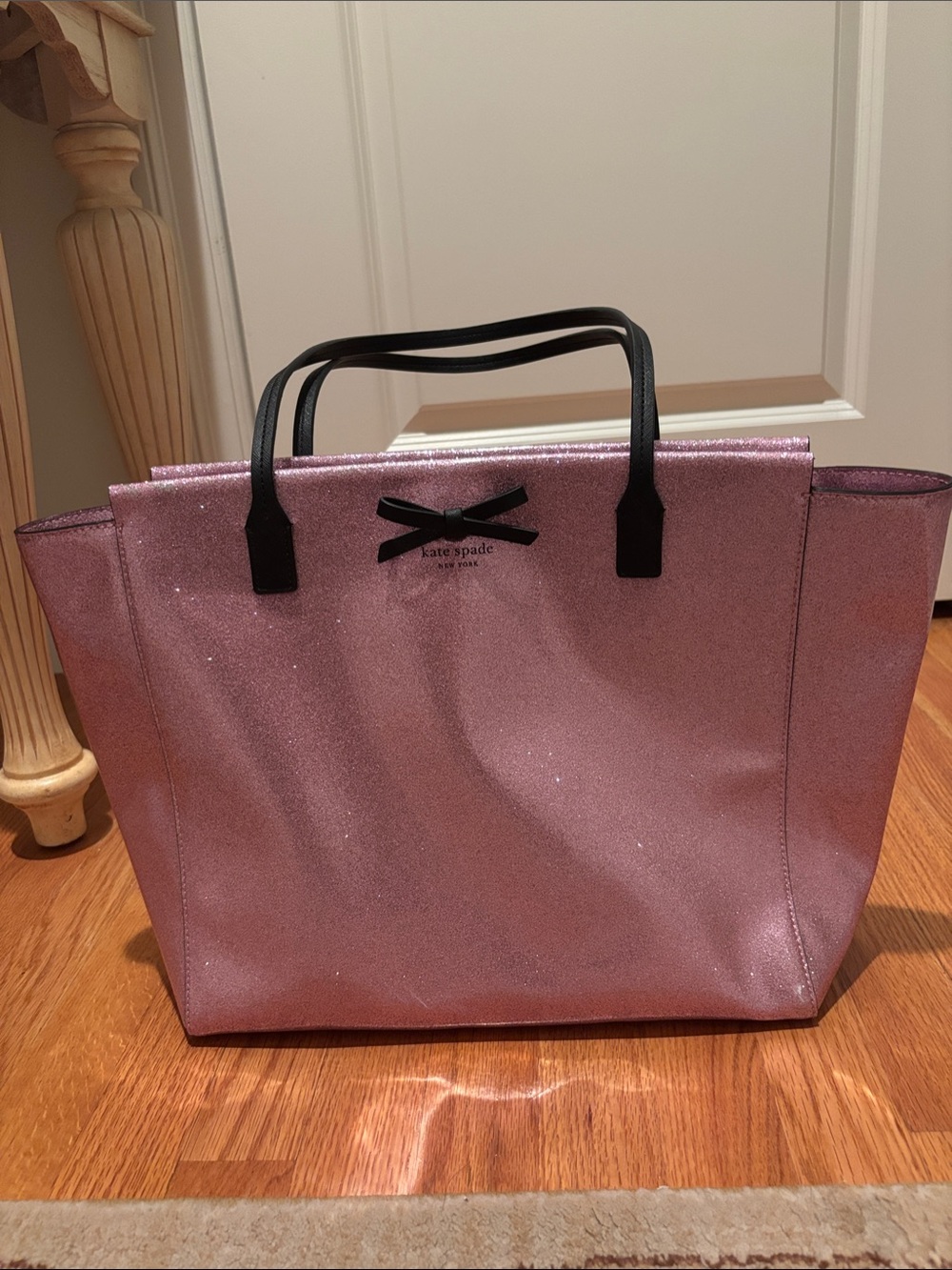 kate spade Pink Glitter Tote with Black Handles